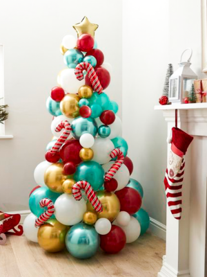 Елка из воздушных шаров №2 (Хром и декор)