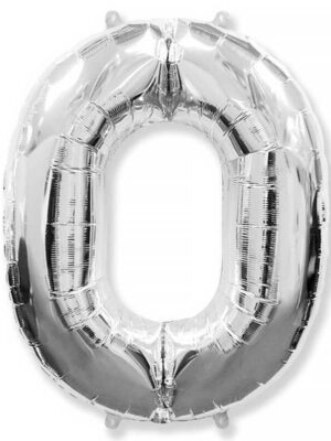 Фольгированный шар цифра 0, Серебро