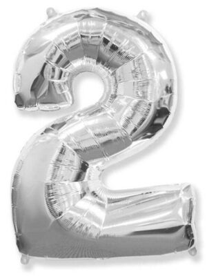 Фольгированный шар цифра 2, Серебро