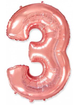Фольгированный шар цифра 3, Розовое золото