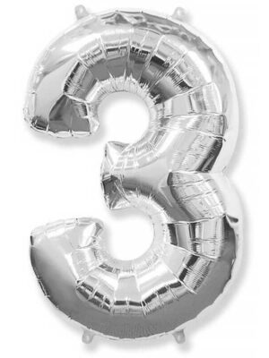Фольгированный шар цифра 3, Серебро
