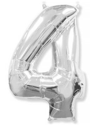 Фольгированный шар цифра 4, Серебро