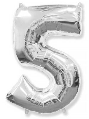 Фольгированный шар цифра 5, Серебро