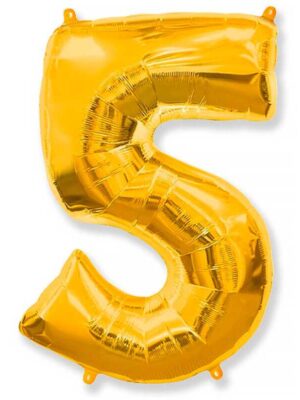 Фольгированный шар цифра 5, Золото