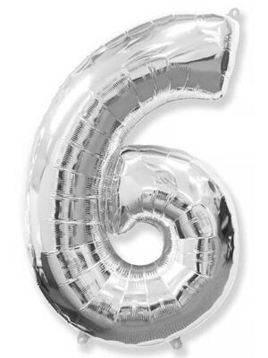 Фольгированный шар цифра 6, Серебро
