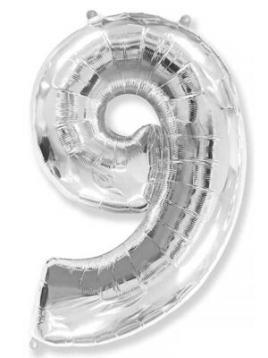 Фольгированный шар цифра 9, Серебро
