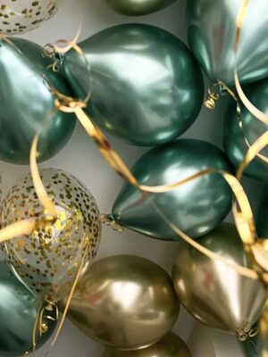 Шары под потолок «Золото хром, Зеленый хром, Золото конфетти»